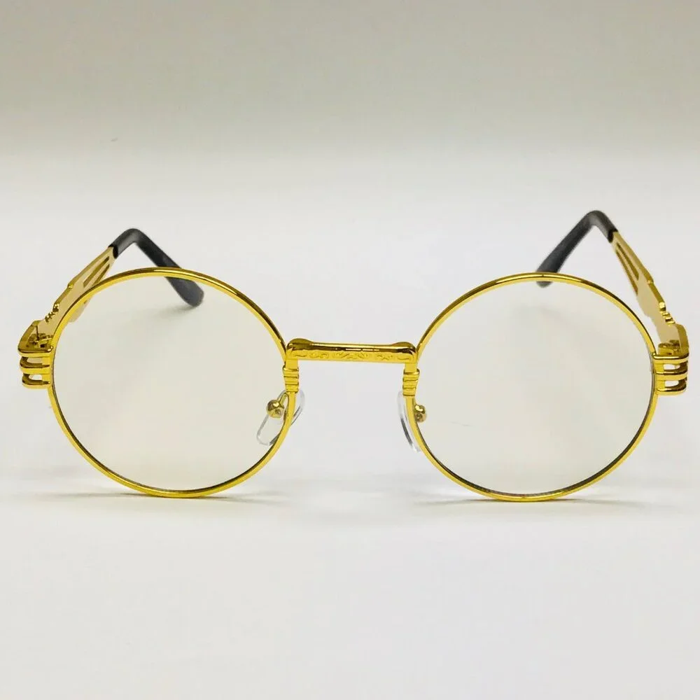 Round Clear Lens Men Sunglasses Gold‎ Frame Hip Hop Style Buffs Migos Classic